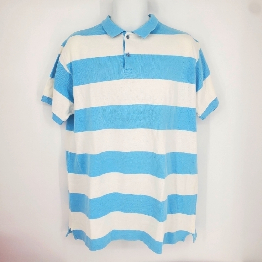 Cape Isle Knitters Striped Polo Shirt Men Size XL Made In The USA Blue White